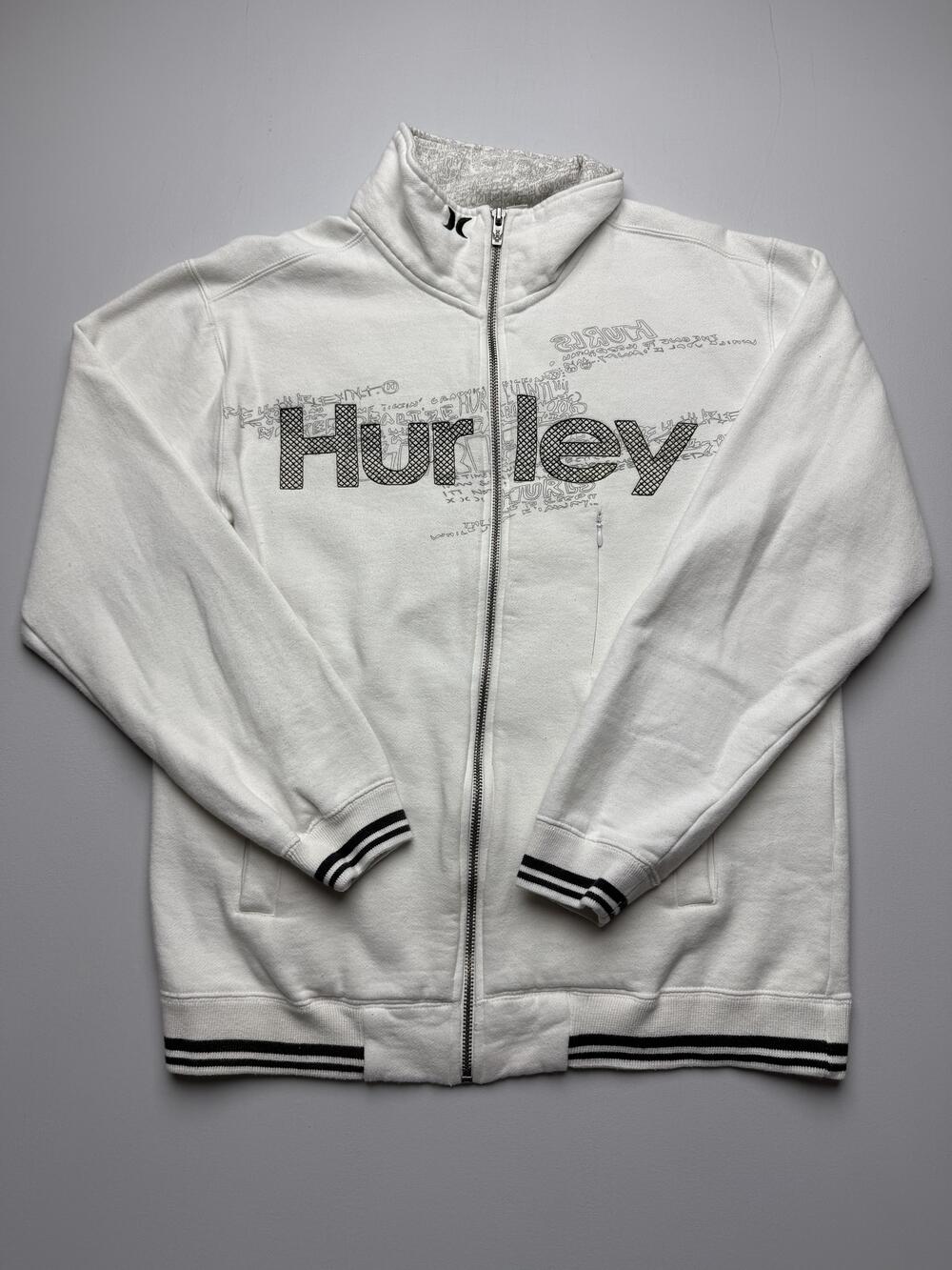 Hurley Sweatshirt Mens Small White Full Zip Fleece Big Logo Graphic Back